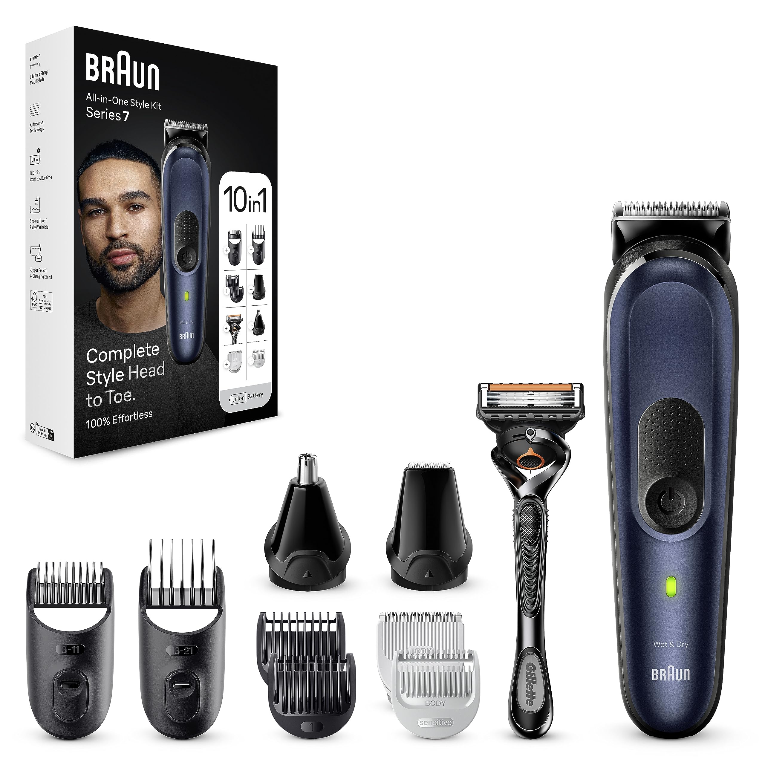BRAUN Braun all-in-one Beard Care Body Beauty Set 0 Fit Beard Trimmer Men's Trimmer/Hairdresser Hairdresser Waterproof 00 minutes wireless uptime Men's Gift MGK740