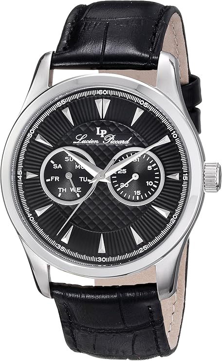 lucien piccard 男式 lp-12761-01 stellar 模拟显示日本石英黑色手表