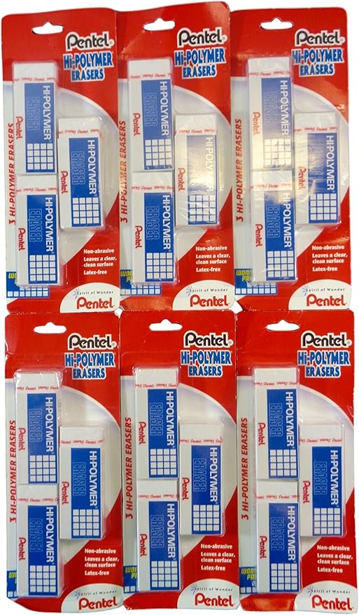 批量购买:pentel 高聚合物橡皮擦(3)/包,6件装 - 共 (18) 橡皮擦