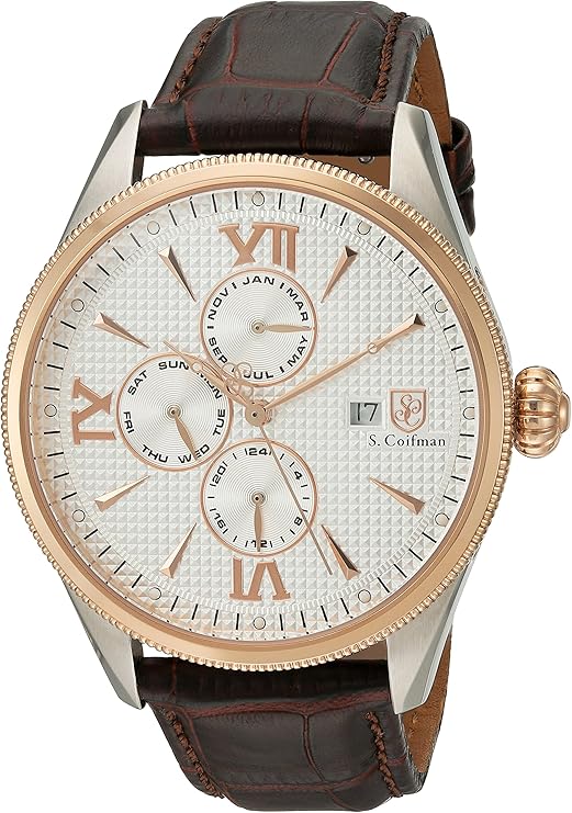 scoifman男式瑞士石英不锈钢和皮革休闲手表颜色棕色型号sc0170