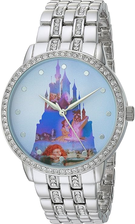disney 女式"princess"石英金属和合金休闲手表,颜色:银色(型号:wds