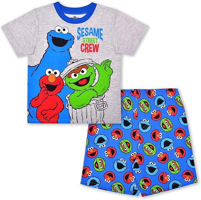sesame street 男童 2 件套角色衬衫和短裤套装,灰色,2t