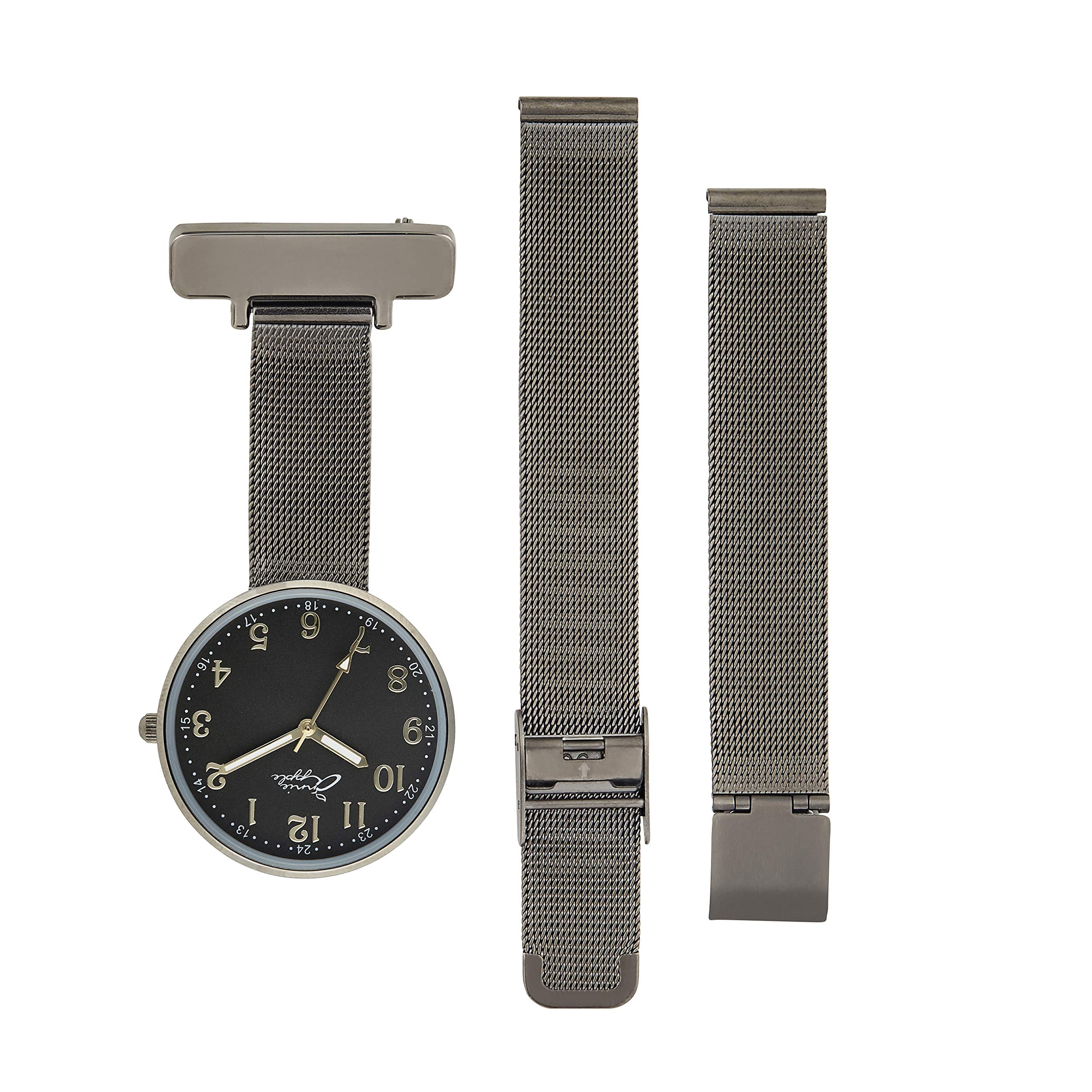 Annie Apple interchangeable silver, bronze gray mesh * pocket buckle women's watch