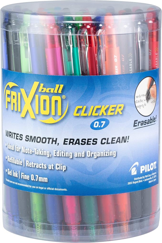 pilot 百乐 frixion 按压式 可伸缩的中性墨水笔,可更换笔芯可擦除,细