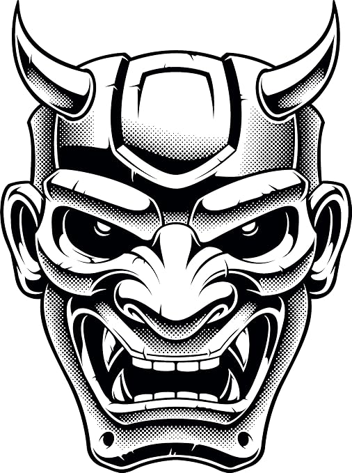 strong black 日本战士元素卡通乙烯基贴纸(10.16 厘米高,恶魔面具)