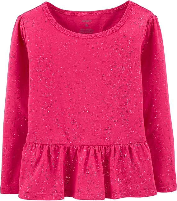 carter's 卡特女婴闪亮荷叶边长袖上衣洋红色粉色,3个月