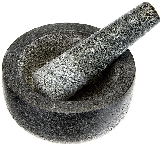 jade temple 石臼 带碾槌 花岗岩 灰色 灰色 14 x 7.7 cm