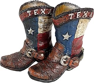 urbalabs 西部牛仔靴德州国旗牙签架花瓶做旧装饰牛仔靴带马刺家庭