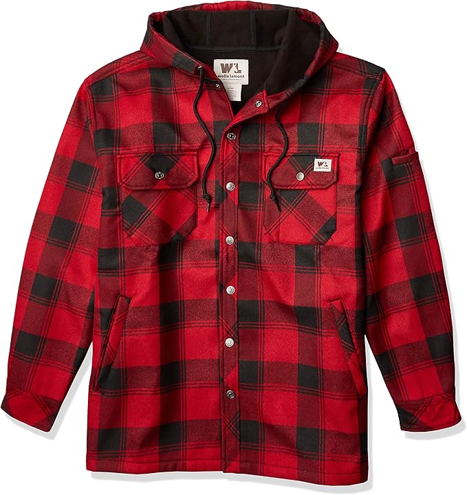 wells lamont 男式法兰绒双层衬衫夹克带连帽衫