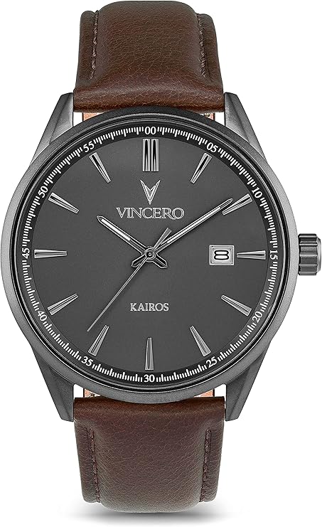 vincero 奢华男式开罗腕表 - *粒面意大利皮革手表 - 42 毫米模拟手表