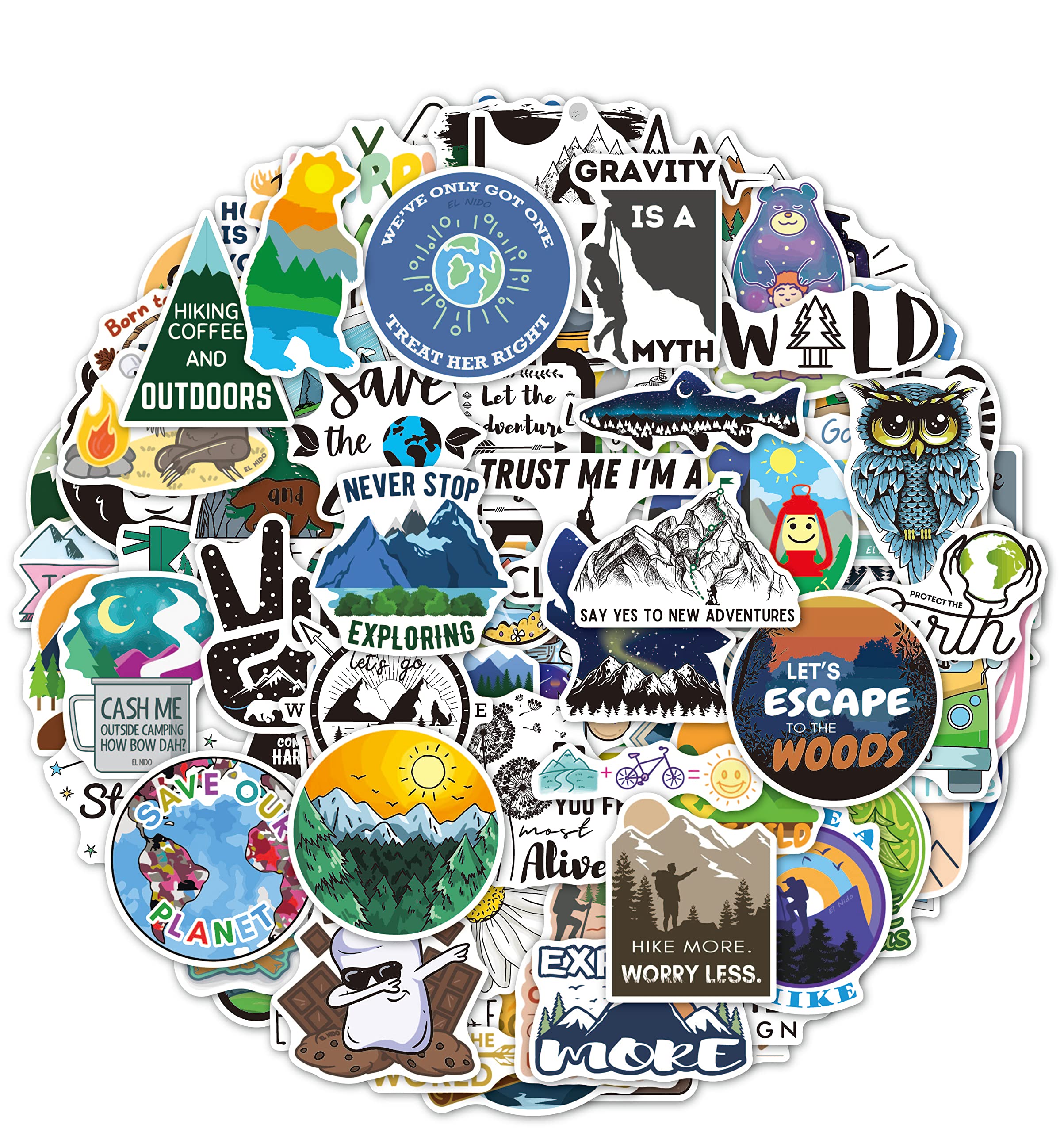 100 out-of-house stickers I Cute Mountain Waterproof Stickers * Vinyl stickers I Skateboard Stickers, Adventure and Hiking Stickers, suitable for water bottles, laptop stickers (100 packs, natural sti