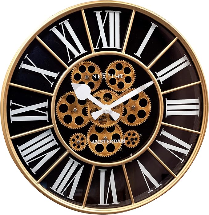 移动齿轮时钟 – 黑色 – 大型挂钟 – 50厘米 – 威廉 – nextime