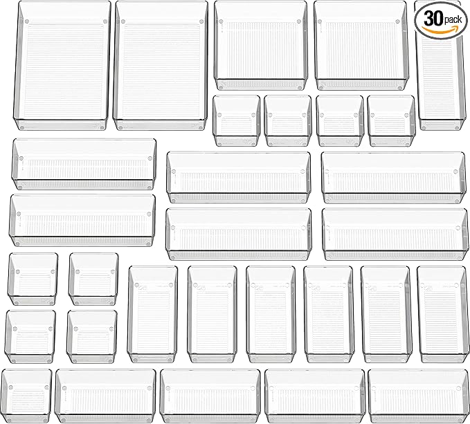 Simple Houseware 30 个装透明塑料抽屉收纳盒(9S,10M,7L,2 XL,2XXL)