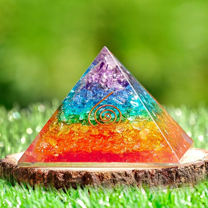 pyor 七脉轮缟玛瑙水晶石*金字塔**正能量发电机脉轮平衡光环清洁办公