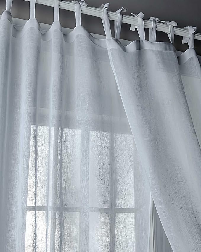 sahara 白色亚麻薄纱/薄纱领带窗帘 白色 52"w x 108"