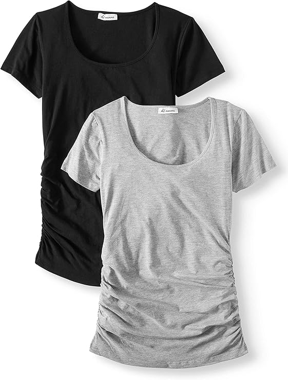 rumorhasit孕妇褶皱侧面低圆领短袖t恤上衣有加大码可选