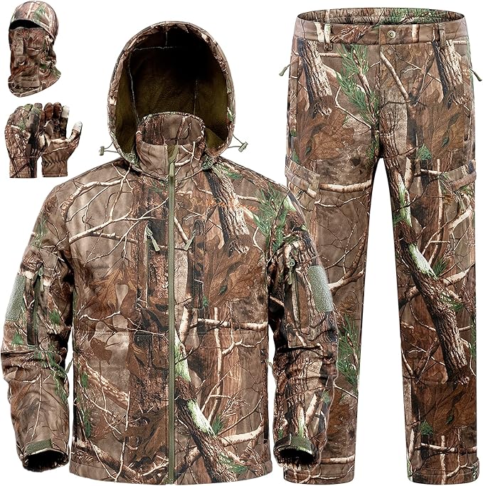 newview quiet 男士狩猎服,迷彩狩猎夹克和裤子,防水保暖