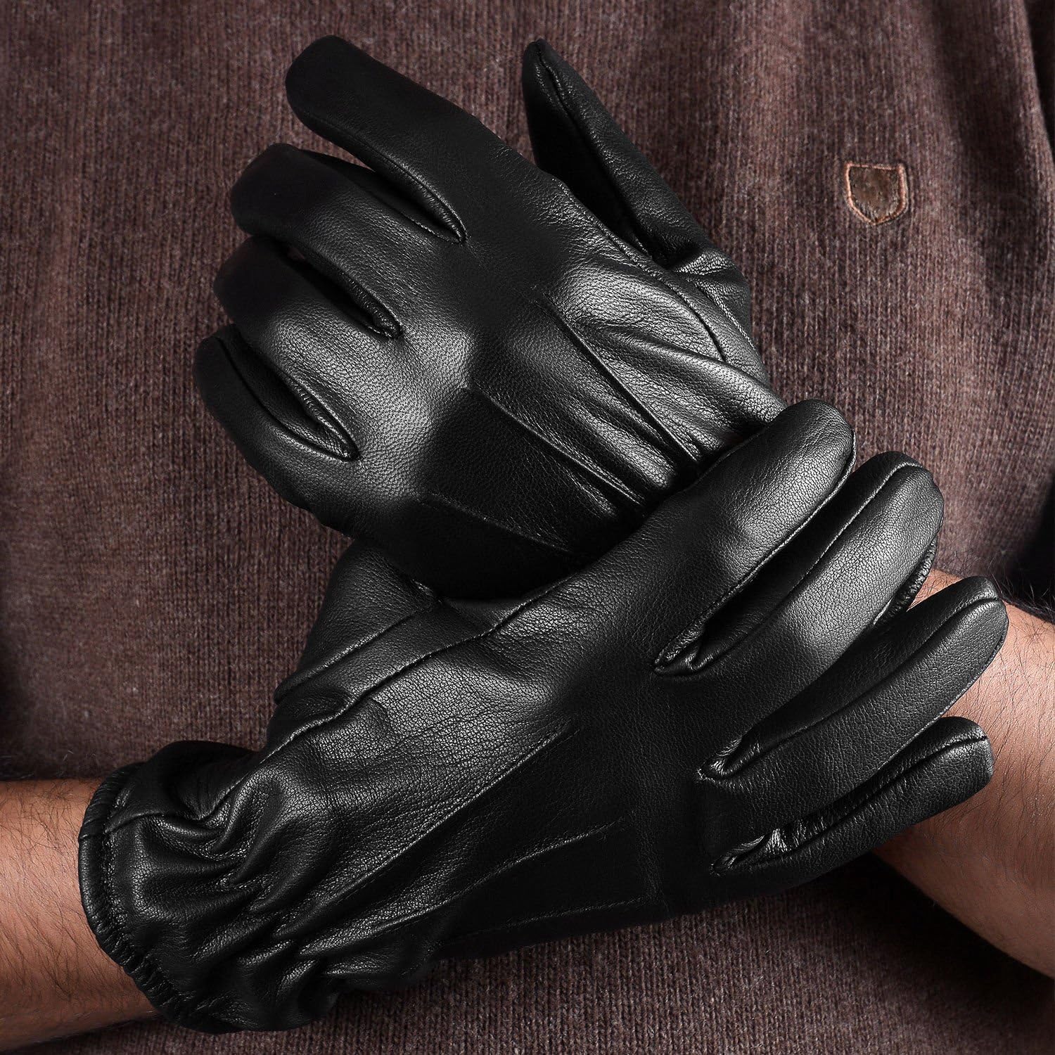 寒冷天气 kevlar 真皮警察冬季手套黑色男士(s 码)