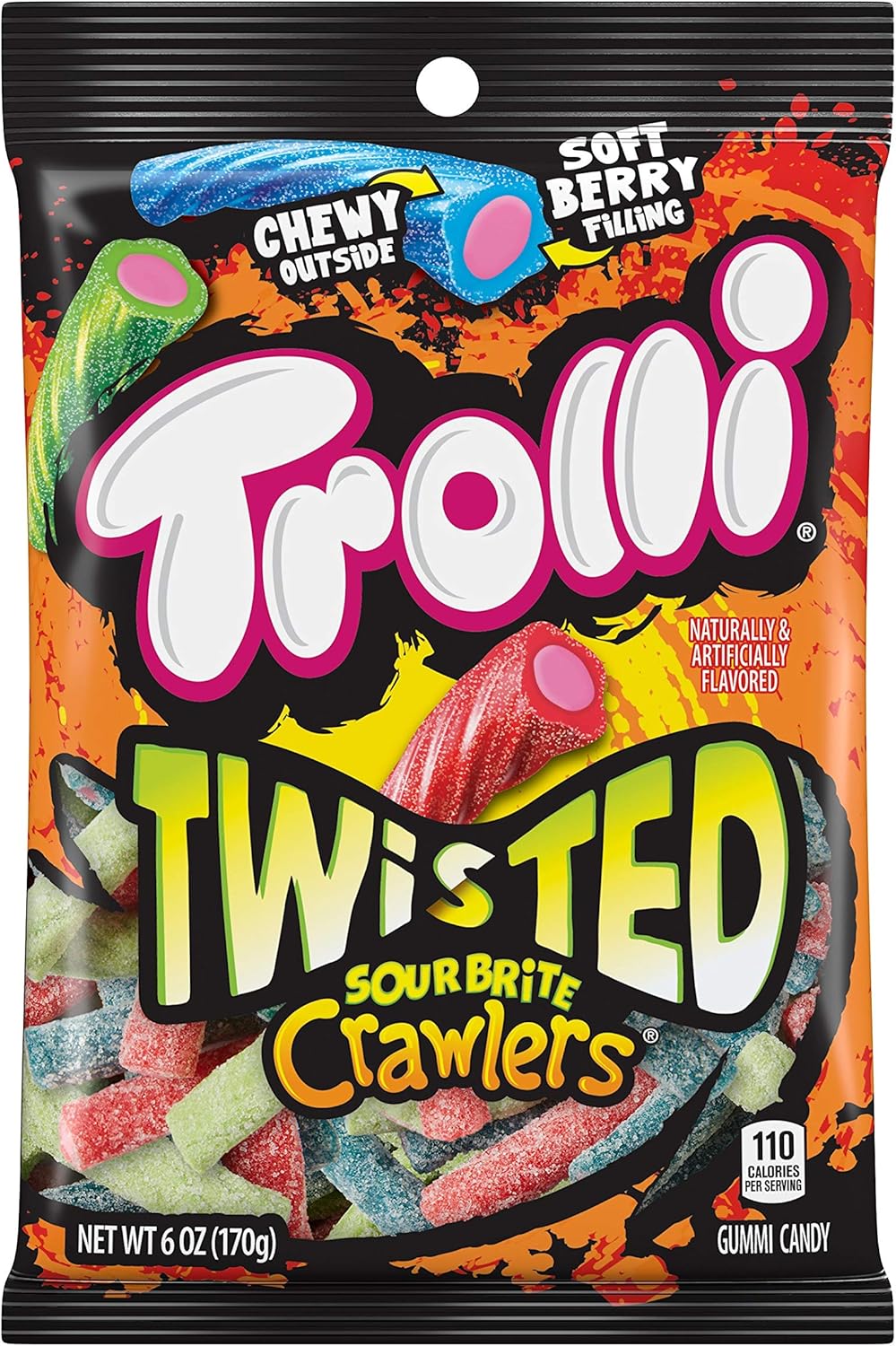brite crawlers gummy candy, strawberry, green apple and blue