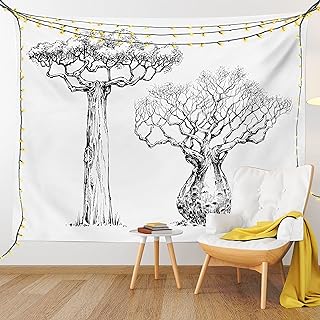 lunarable 森林挂毯,baobab 生命树无叶树树枝素描风格决定性手绘,宽