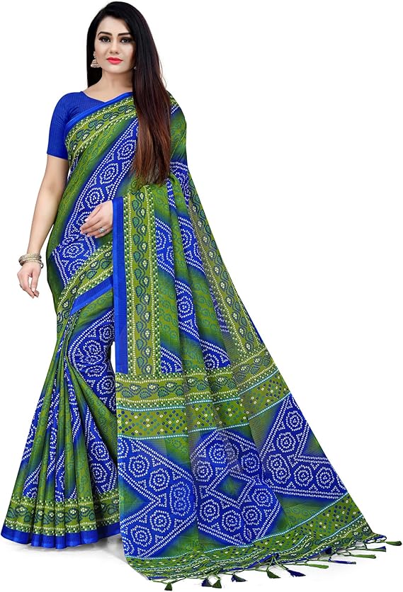 rajnandini kota doria 棉质印花纱丽女式传统纱丽衬衫(蓝色和*)