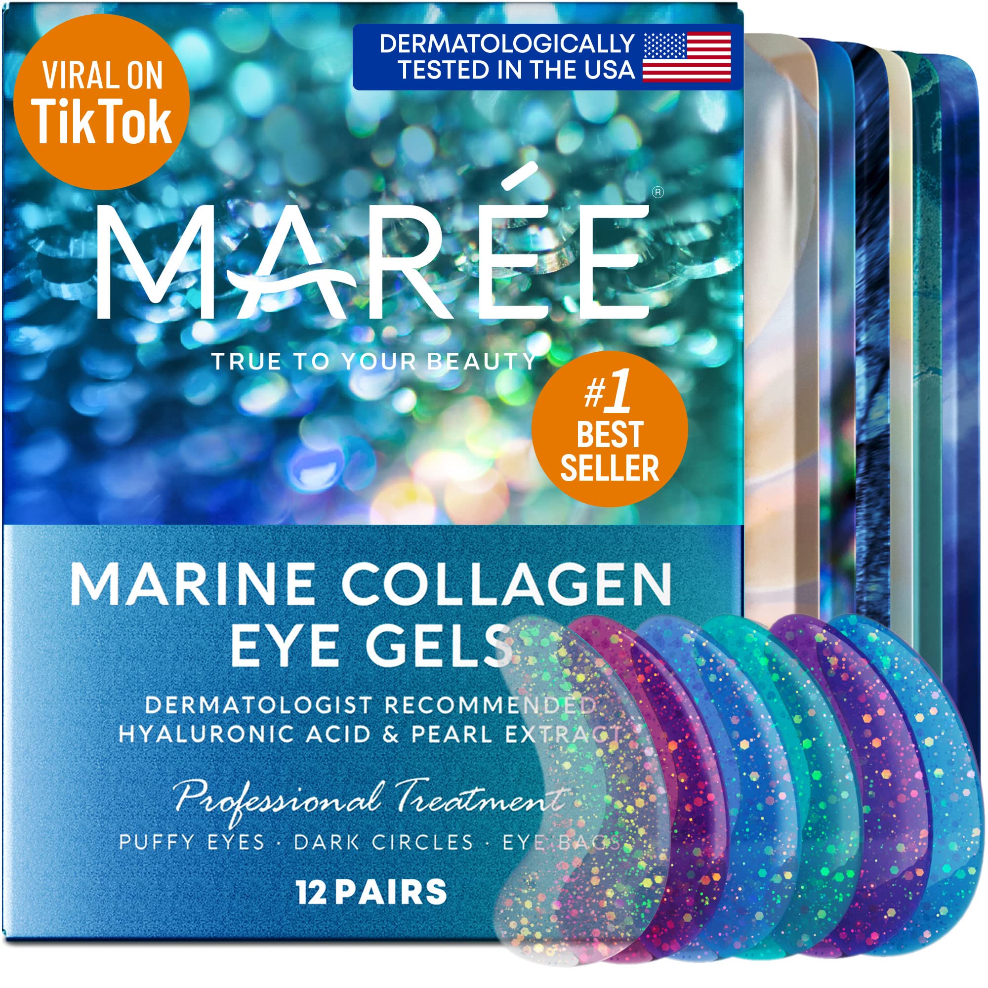Maree eye gel pad - reduce wrinkles, puffiness *, dark circles, bags - natural marine collagen eye gel containing hyaluronic acid hyaluronic acid - * eye mask patch and facial moisturizing cream