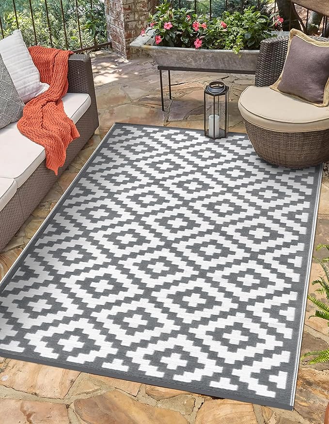 轻质户外双面塑料地毯 nirvana grey/white 3 x 5