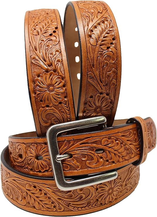 challenger 男式牛仔西部竞技场时尚印花真皮棕褐色皮带 2651rs