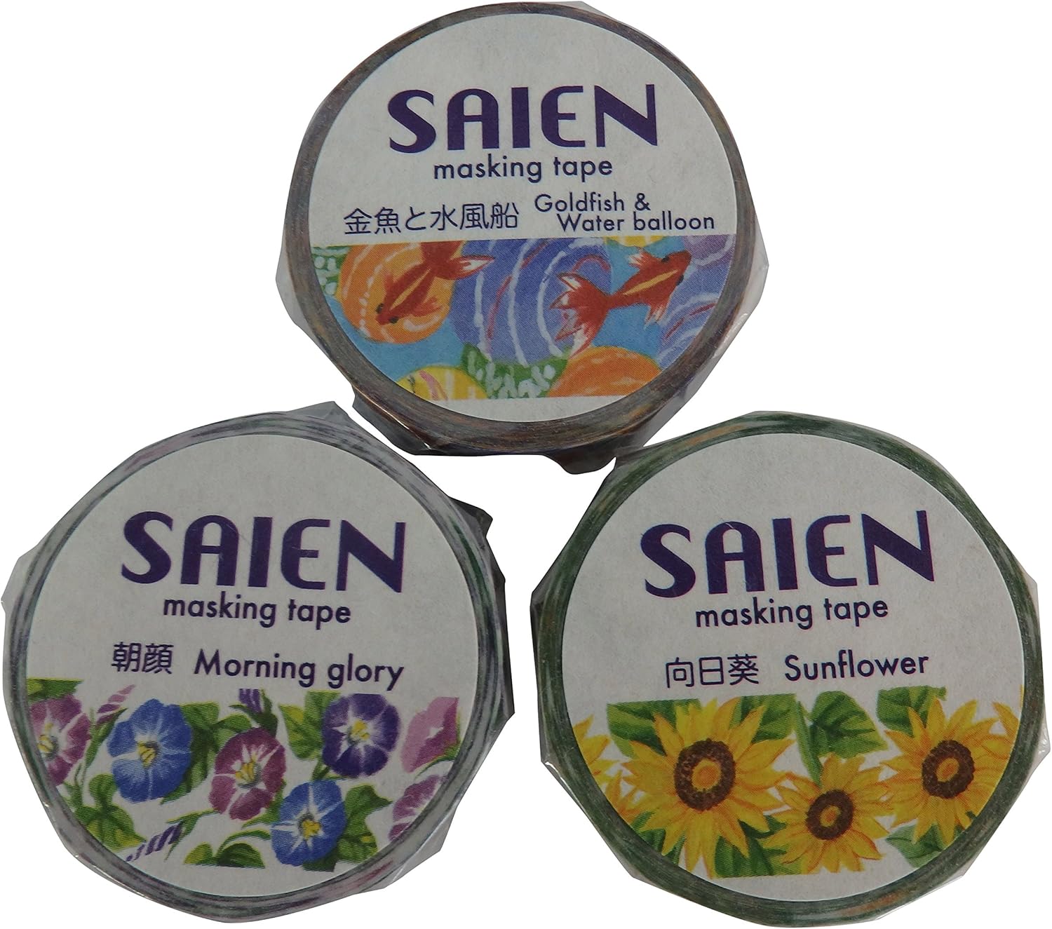 Saien 纸胶带3件套朝顔向日葵金魚と水風船 办公用品 亚马逊中国