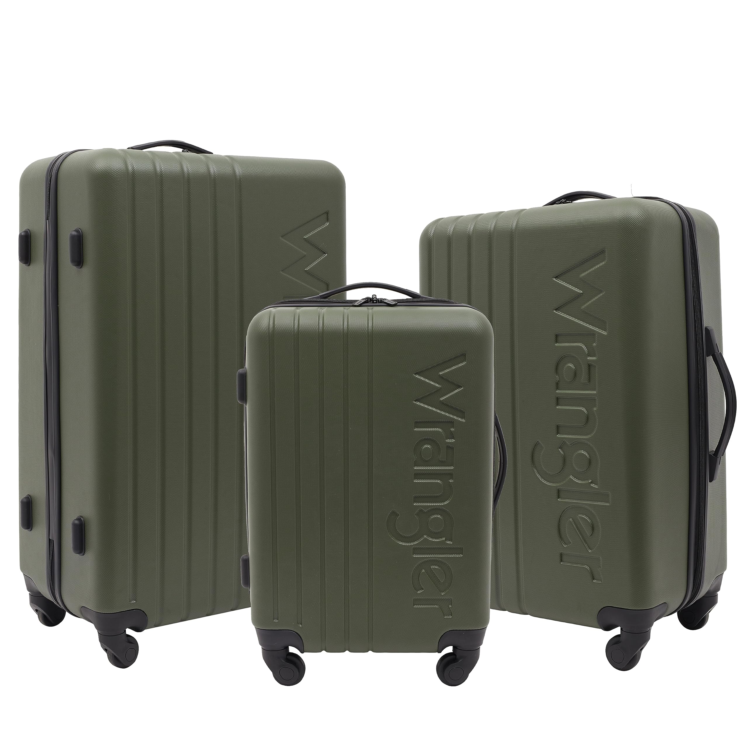 Wrangler 2 3-piece hard shell trolley case set, olive green, 3 Piece Set (28 "/24"/20 "), 2 or 3 piece hard shell universal wheel luggage case set