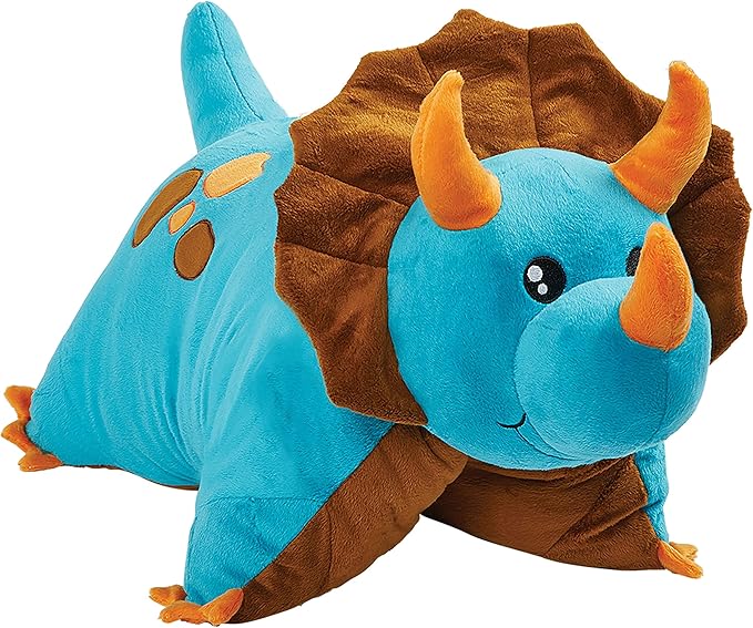 pillow pets 三角龙蓝色恐龙,18 英寸填充动物毛绒玩具