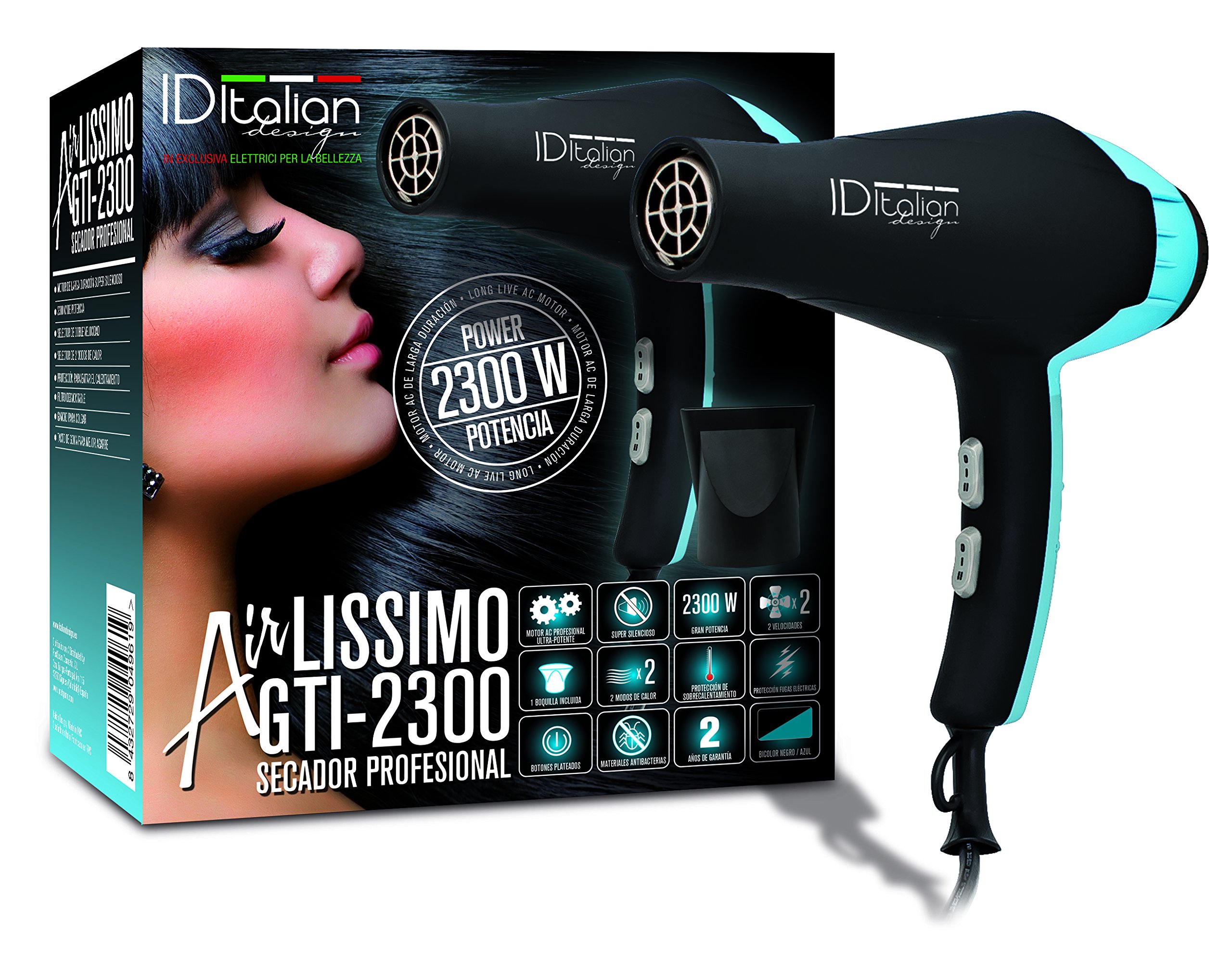 ID Italian Design Hair Dryer Airlissimo Blue 2300 W 2 speed temperature rating with 2 speed