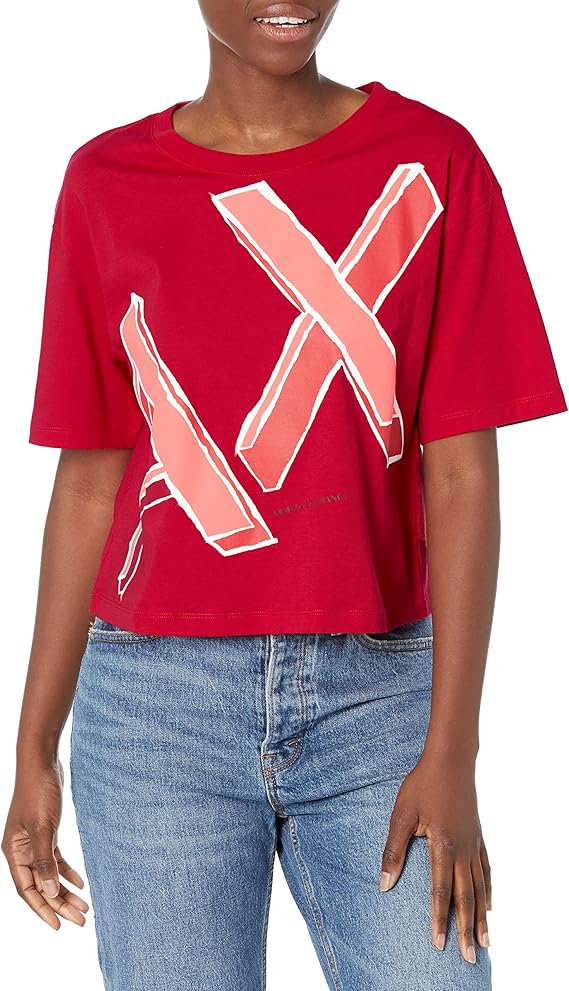 a|x armani exchange 女士大徽标设计图案短版 t 恤
