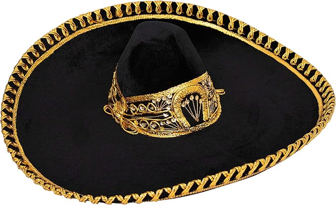 Threads West 正品墨西哥制造墨西哥帽成人花式mariachi 墨西哥帽charro 帽子 高级墨西哥帽子适用于服装聚会 Patriotic 庆典 5五月 16 De Septiembre Black And Gold Embroider One Size 亚马逊中国 服饰箱包