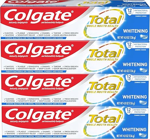colgate 高露洁 含氟化亚锡和锌的美白牙膏,薄荷,136g,4 件装