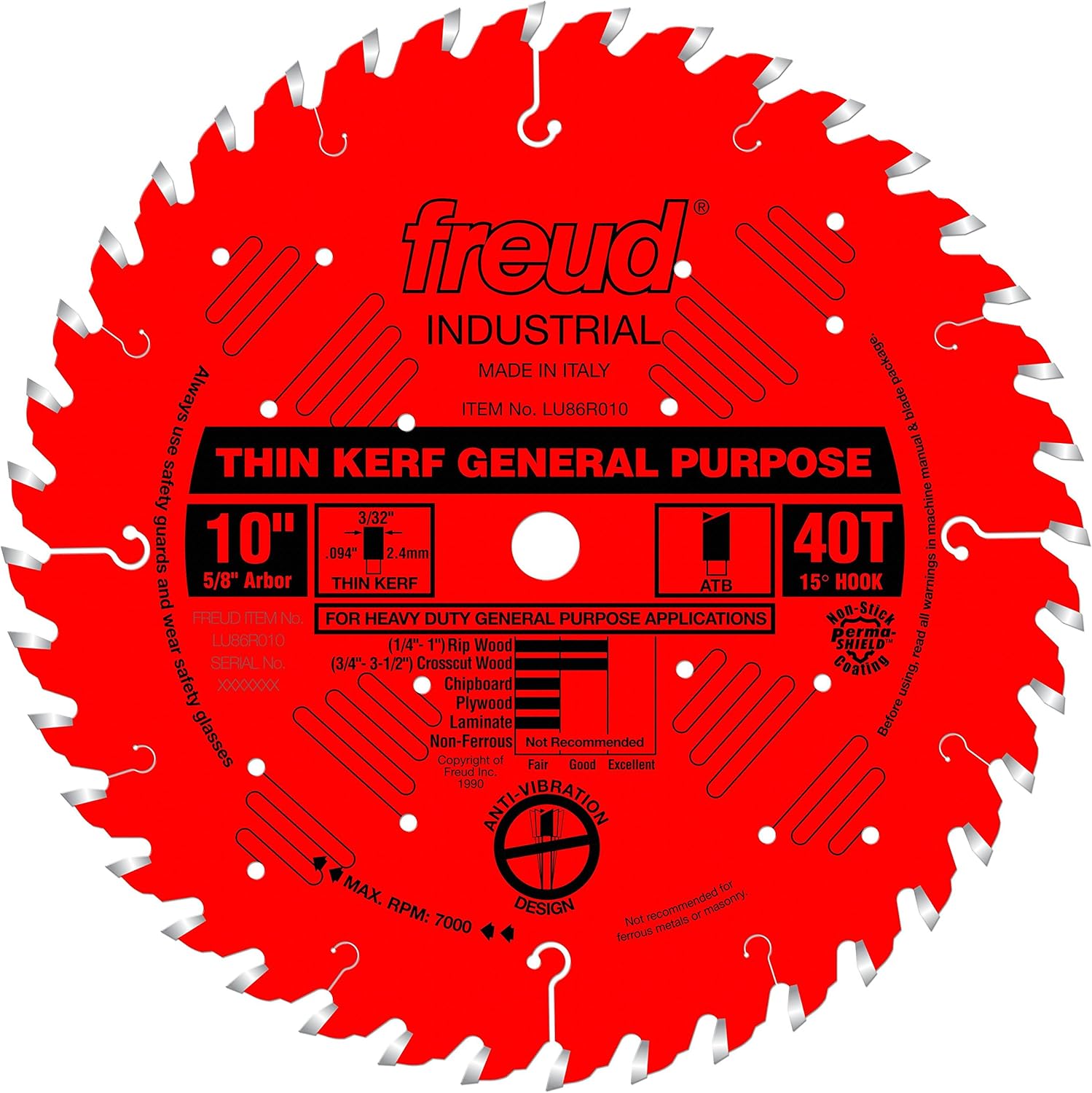 freud lu86r010 10 英寸 40 tooth atb thin kerf 通用锯片,带 5/8