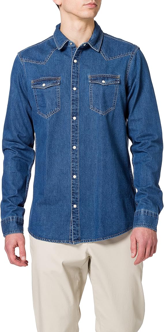 scotch &amp; soda 男士常规合身 ams 蓝色*棉经典西式衬衫