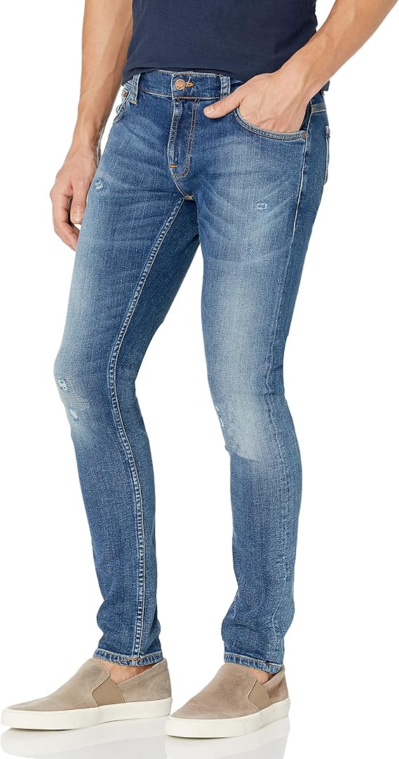 nudie 牛仔裤紧身厚绒布淡金色针脚