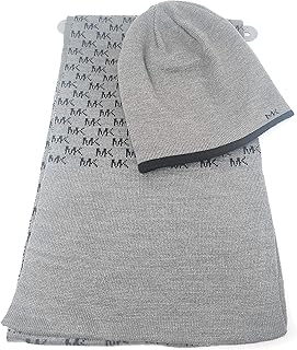 michael kors 迈克·科尔斯 男士双面标志围巾和帽子2件套,灰色/黑色