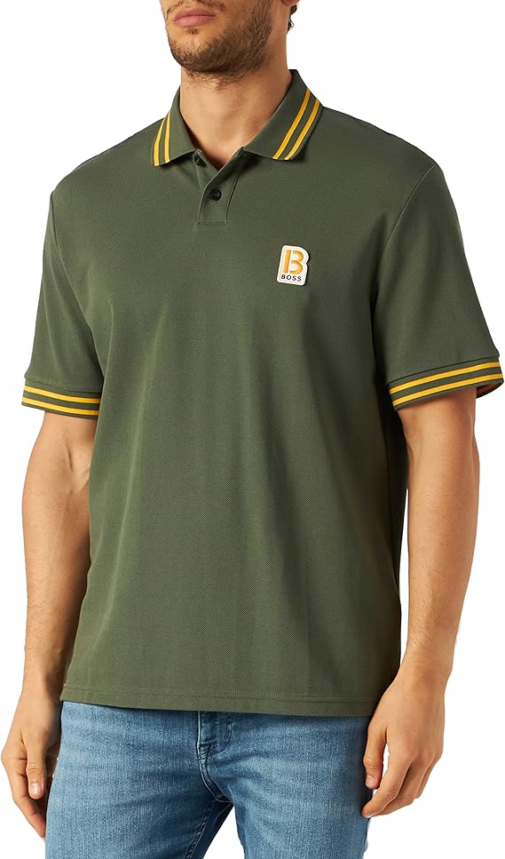boss 男士 pemix polo 衫由棉质珠地布制成,带标志补丁