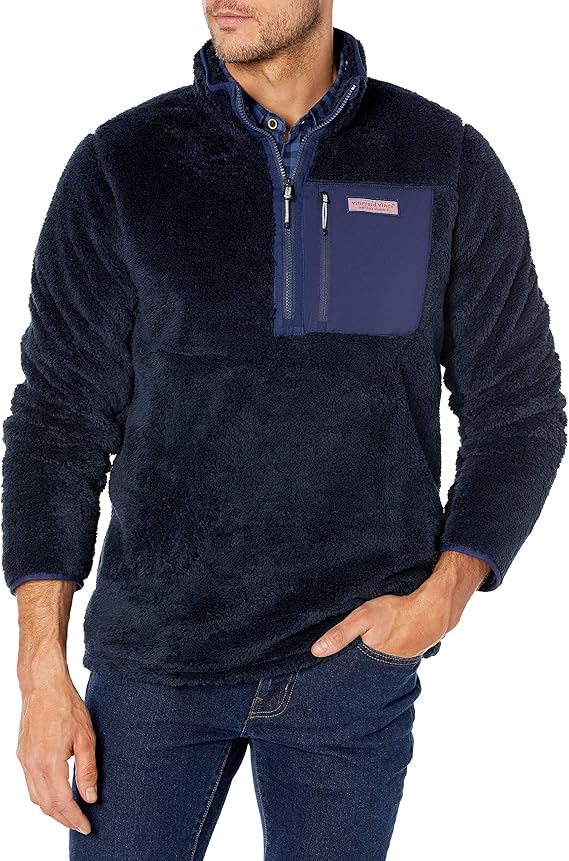 vineyard vines 男式 stillwater sherpa 四分之一拉链套头夹克