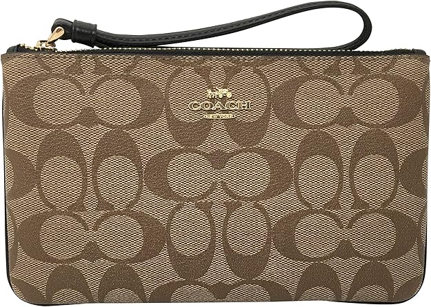 coach蔻驰标志性pvc大号手拿包,卡其色黑色 f58695