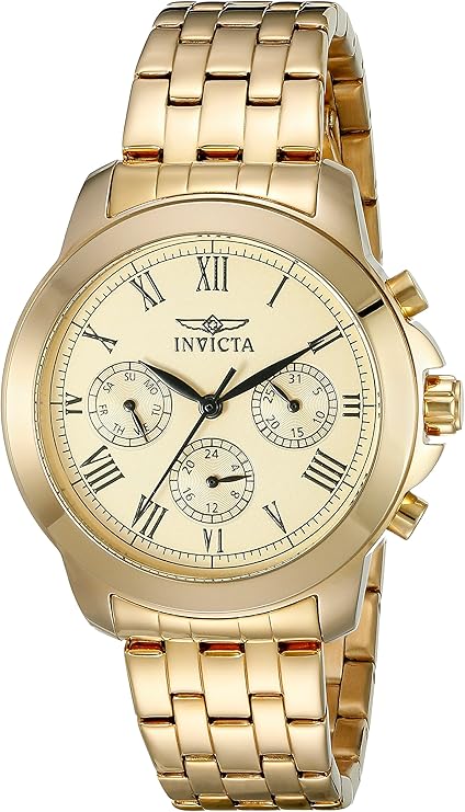 invicta 女式 21654 专业模拟显示瑞士石英金色手表, 金色, 石英机芯