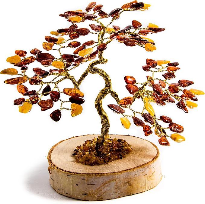 手工制作正宗波罗的海琥珀树,家居装饰,宝石生命树(大号-约 13.