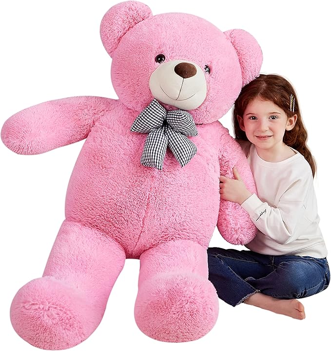 earthsound 巨型泰迪熊填充动物大毛绒玩具,女孩用大号柔软玩具(粉红