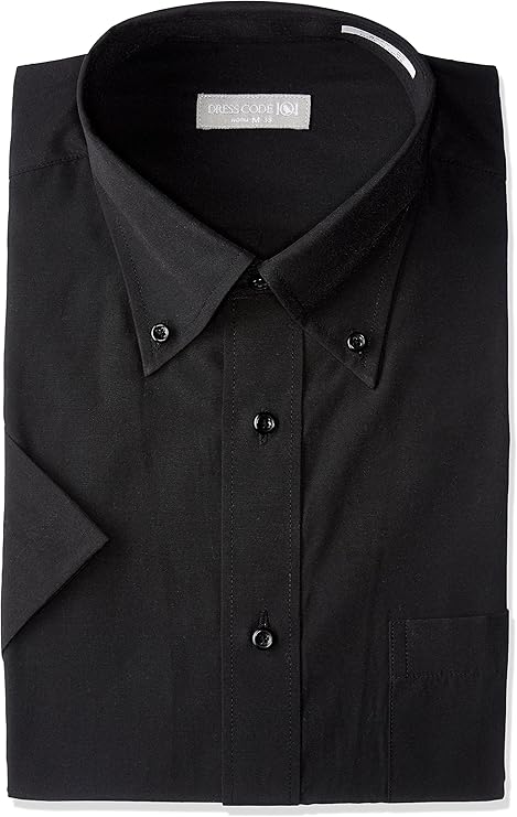 短袖纽扣黑衬衫扣领尖领短袖衬衫男士短袖衬衫