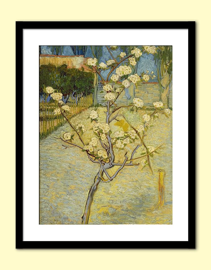 戈雅goya,油画大师梵高《盛开的桃花花》挂画,实木框卡纸画,最大外