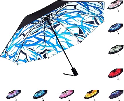 Fidus 大型自动防风旅行雨伞 10 伞骨紧凑折叠高尔夫伞y Abstract Line 运动户外休闲 亚马逊中国