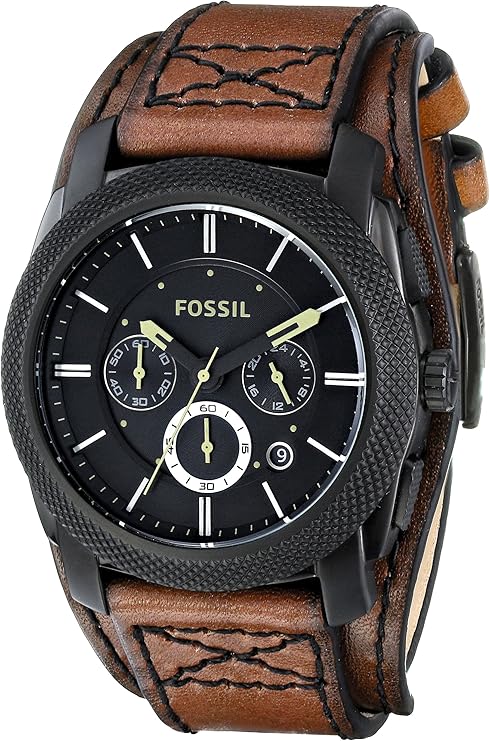 fossil fs4616 machine 袖口皮革手表沙漠带黑色