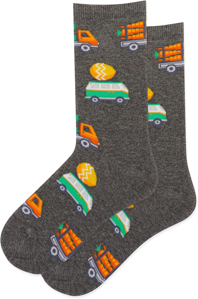 hot sox 儿童复活节卡车船员袜 1 双,炭灰色,大/x-大号